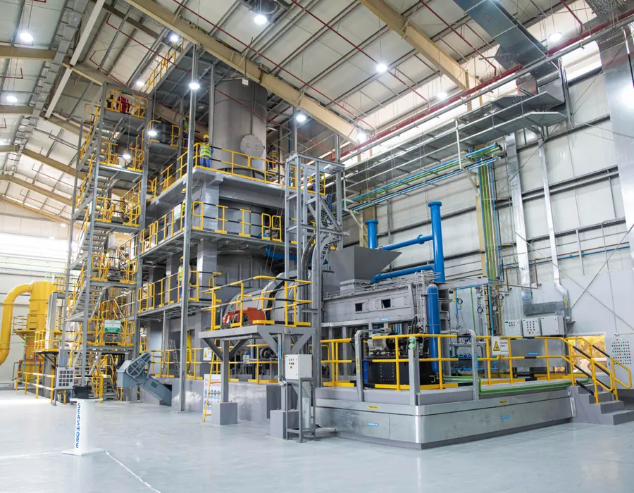 Rotary kiln incineration line inside the treatment hall
